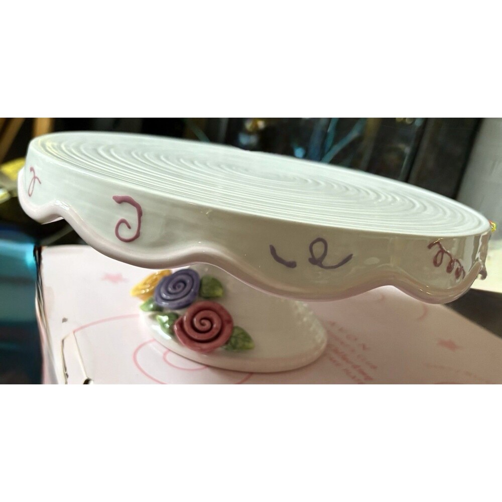 Avon 2005 Birthday Gift Collection Ceramic Pedestal Stand Floral Swirl White